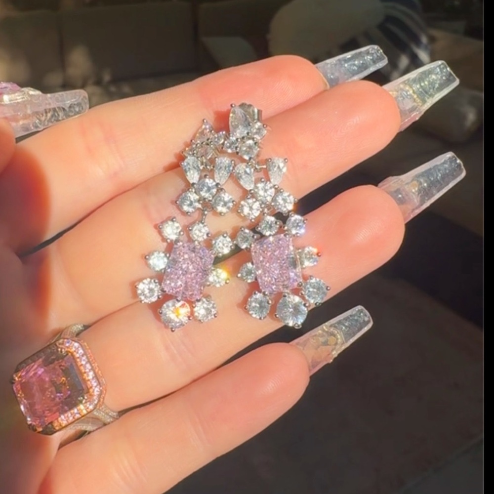 Simulated Pink Diamond CZ Sterling Silver Necklace - Picture 5 of 10